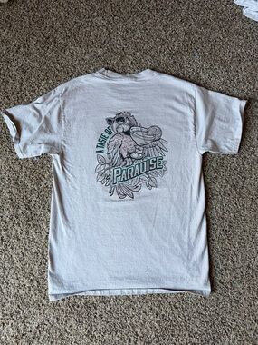 Unisex White 'Paradise' Graphic Tee with Parrot Illustration UV-COLOR CHANGING